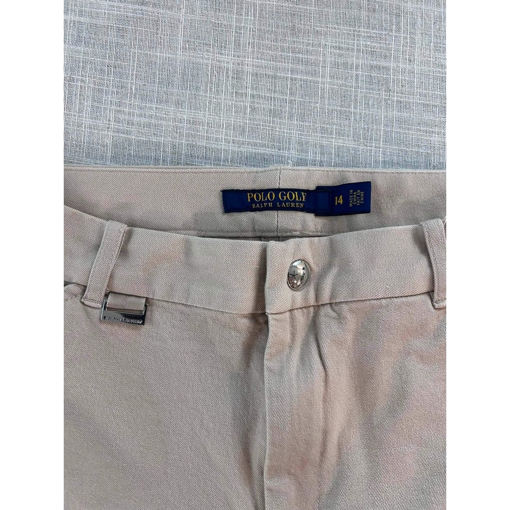 Polo Golf Ralph Lauren Pants Women 14 Khaki Tan Trousers Flat Front Designer